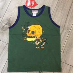 Kids 2CHILLIES Army Green Skull Tank Top